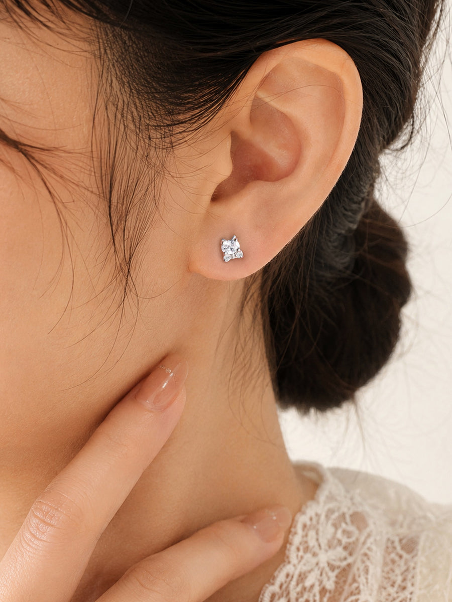 Kitten American Diamond Silver Earrings for Women