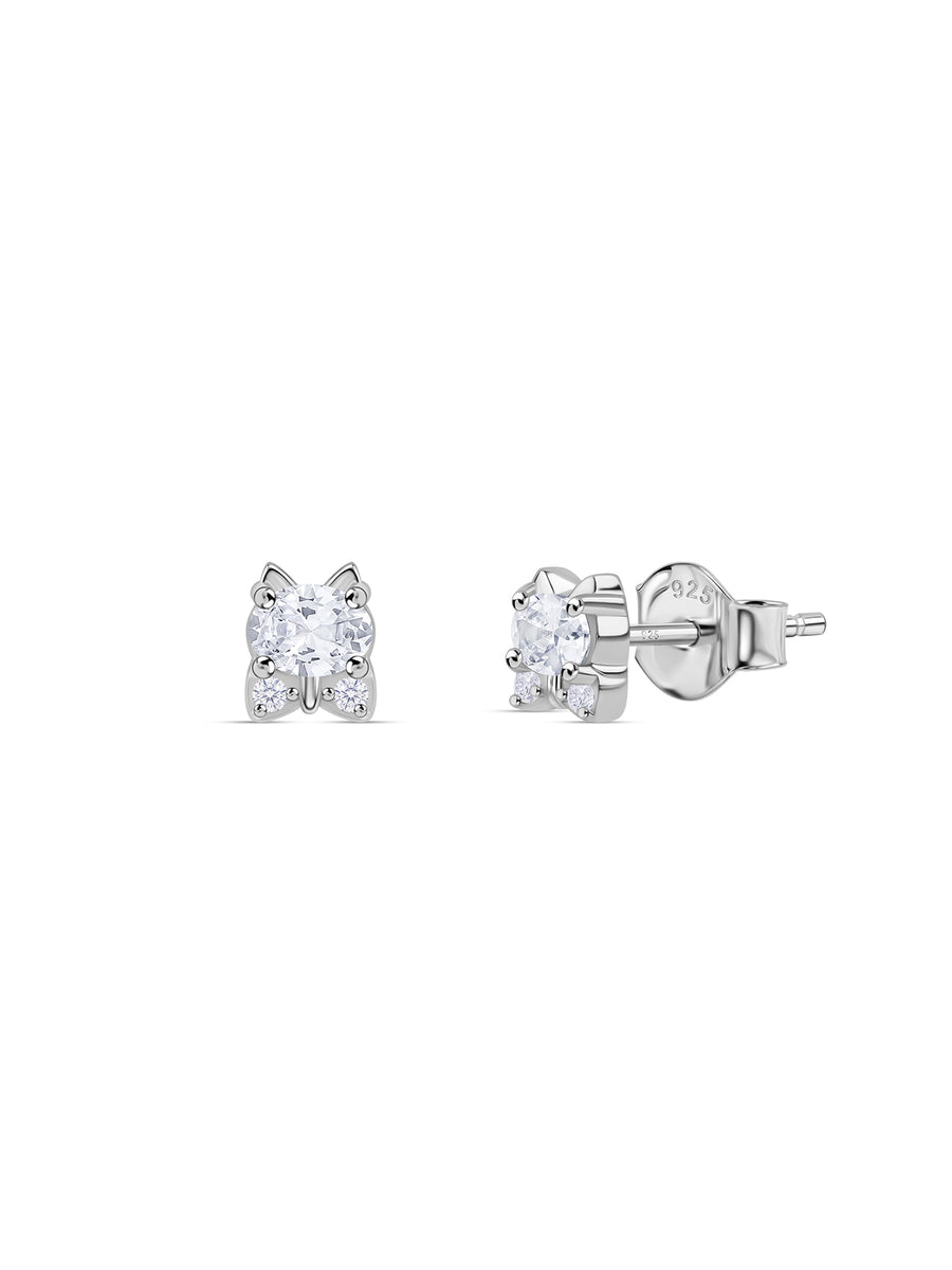 Kitten American Diamond Silver Earrings for Women