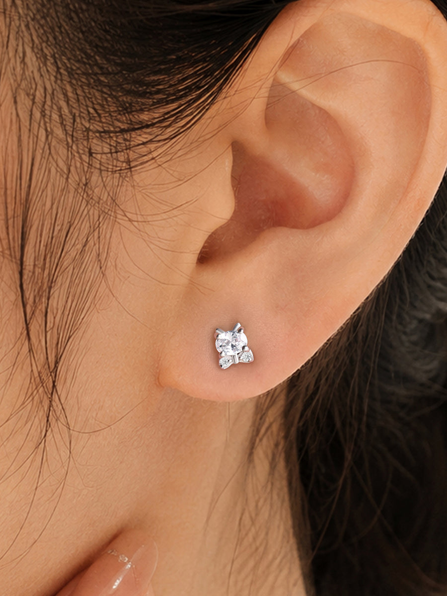 Kitten American Diamond Silver Earrings for Women