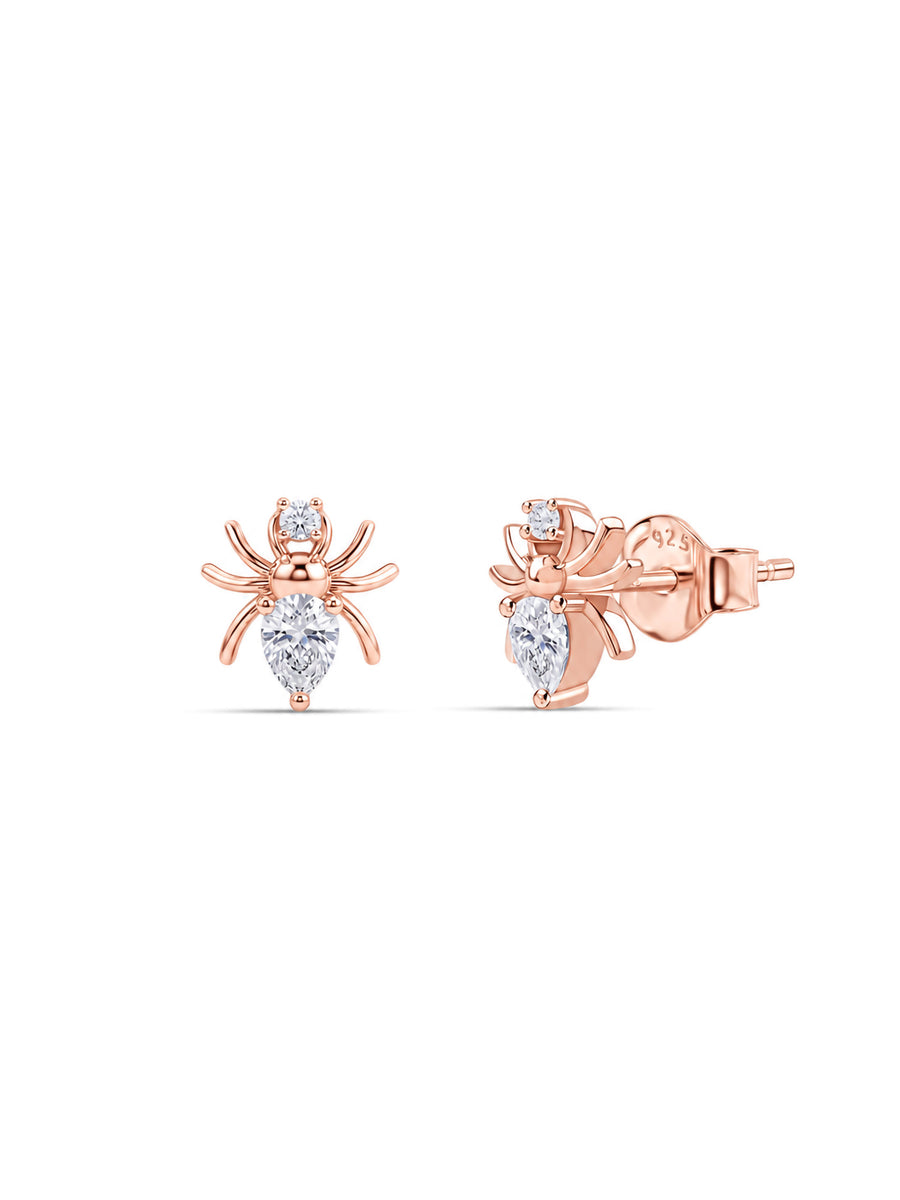 American Diamond Spider Rose Gold Plated Stud Earrings