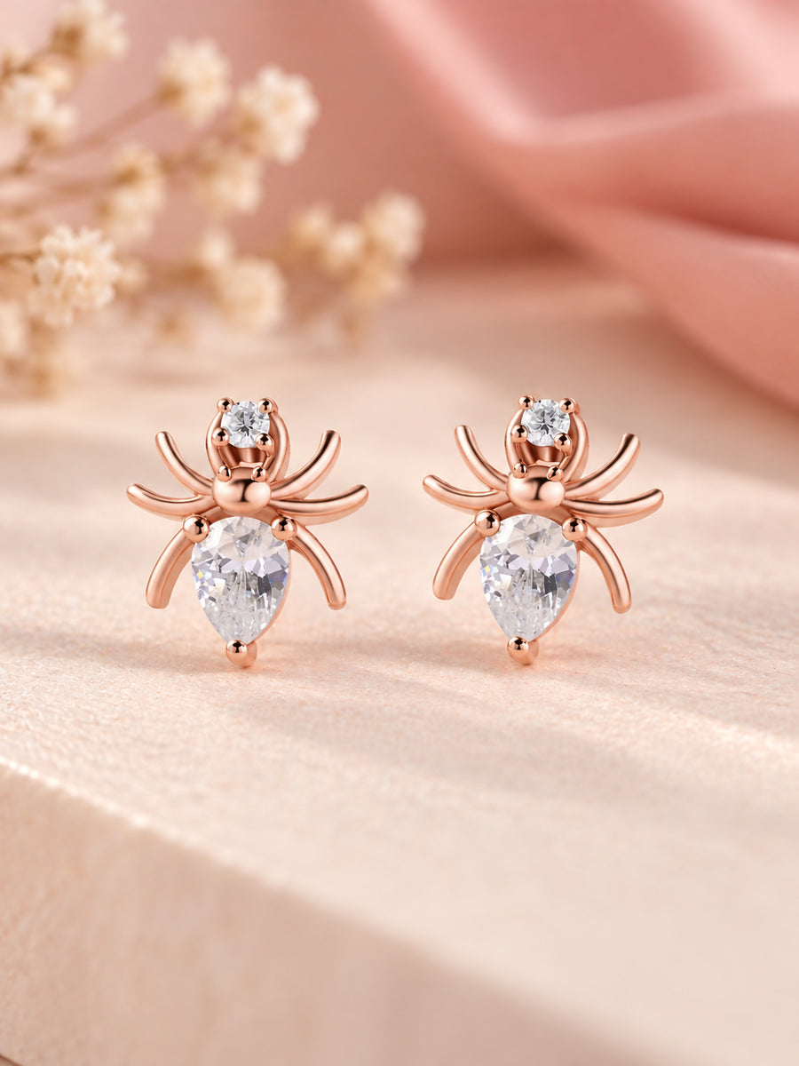 American Diamond Spider Rose Gold Plated Stud Earrings