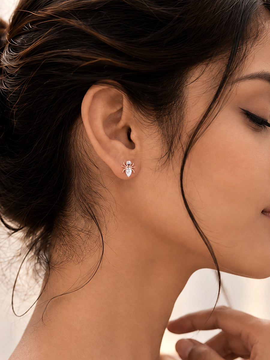 American Diamond Spider Rose Gold Plated Stud Earrings