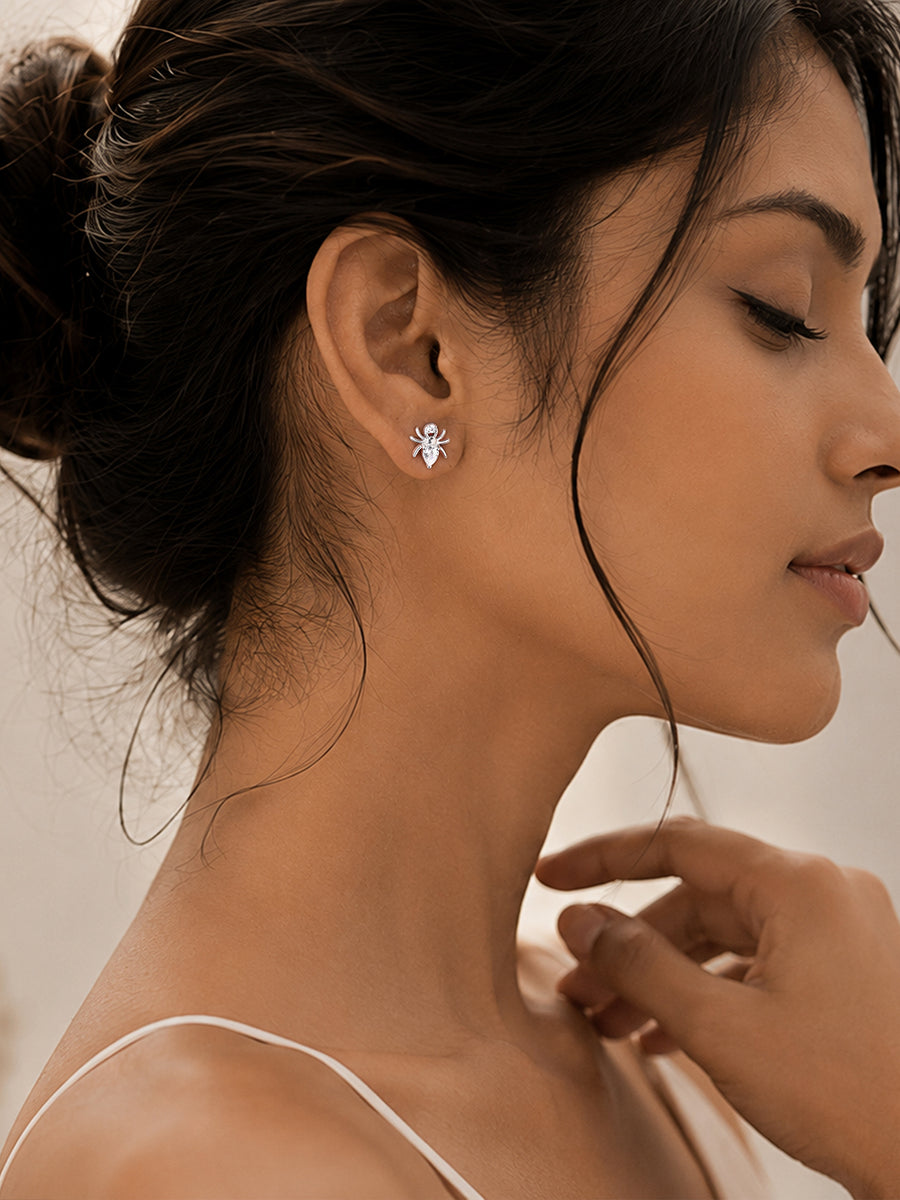 American Diamond Spider Silver Stud Earrings for Women