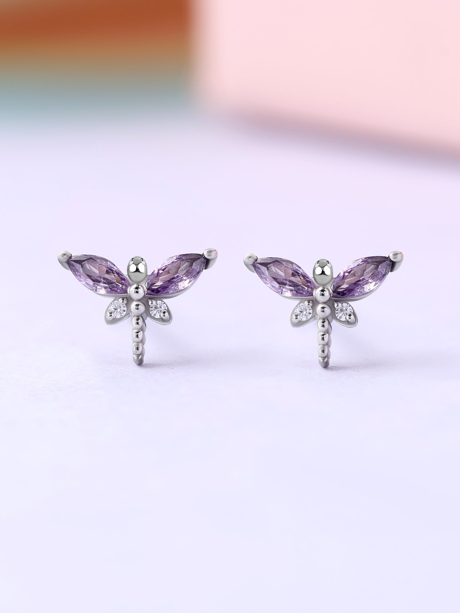 Amethyst CZ Butterfly Silver Earrings for Women