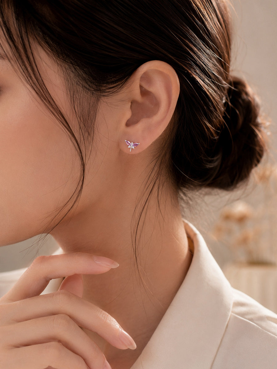 Amethyst CZ Butterfly Silver Earrings for Women