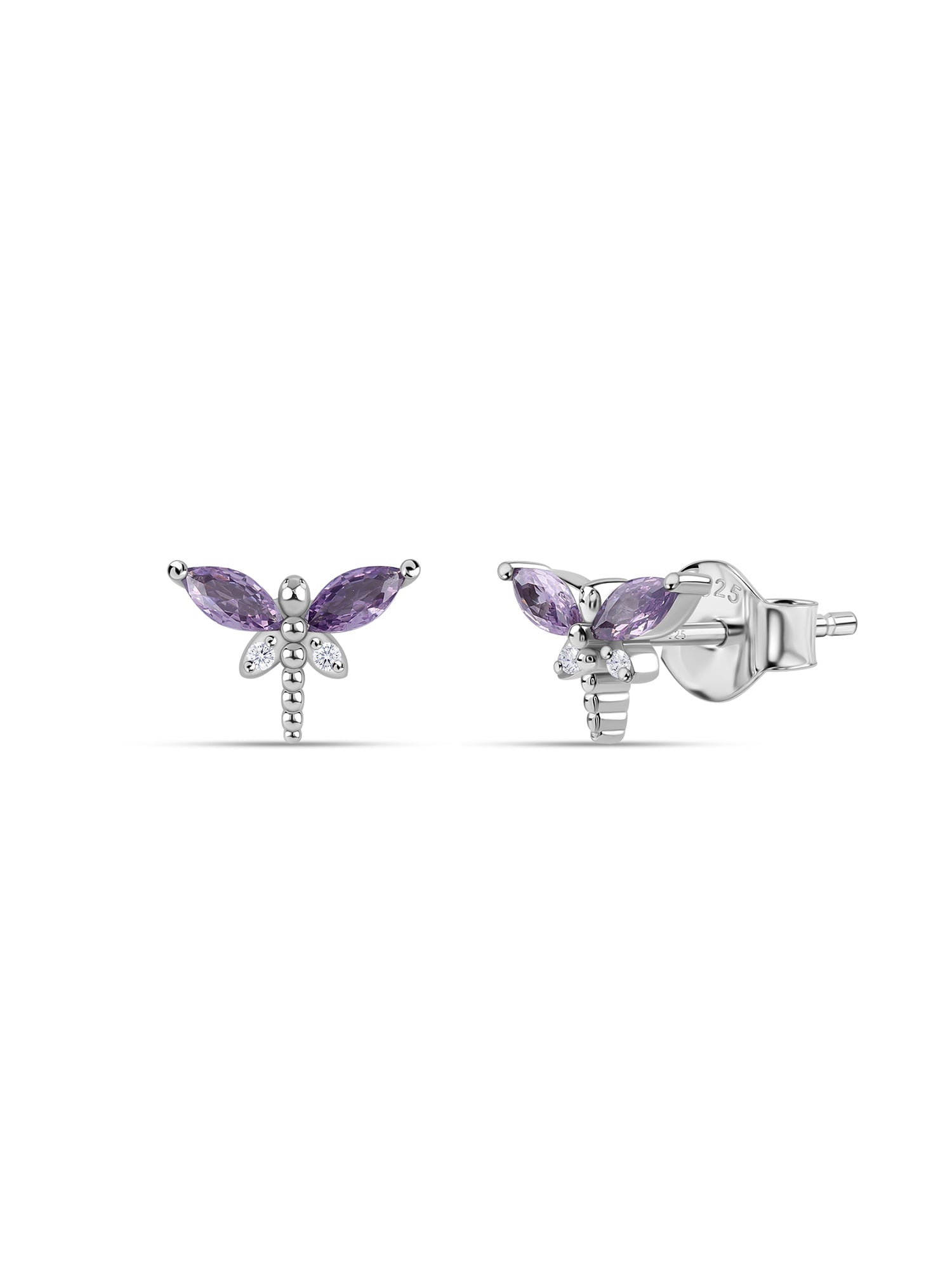 Amethyst CZ Butterfly Silver Earrings for Women