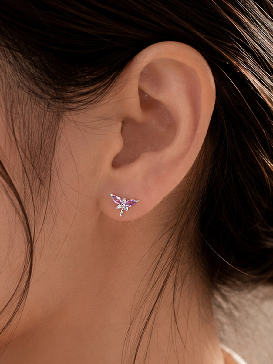 Amethyst CZ Butterfly Silver Earrings for Women