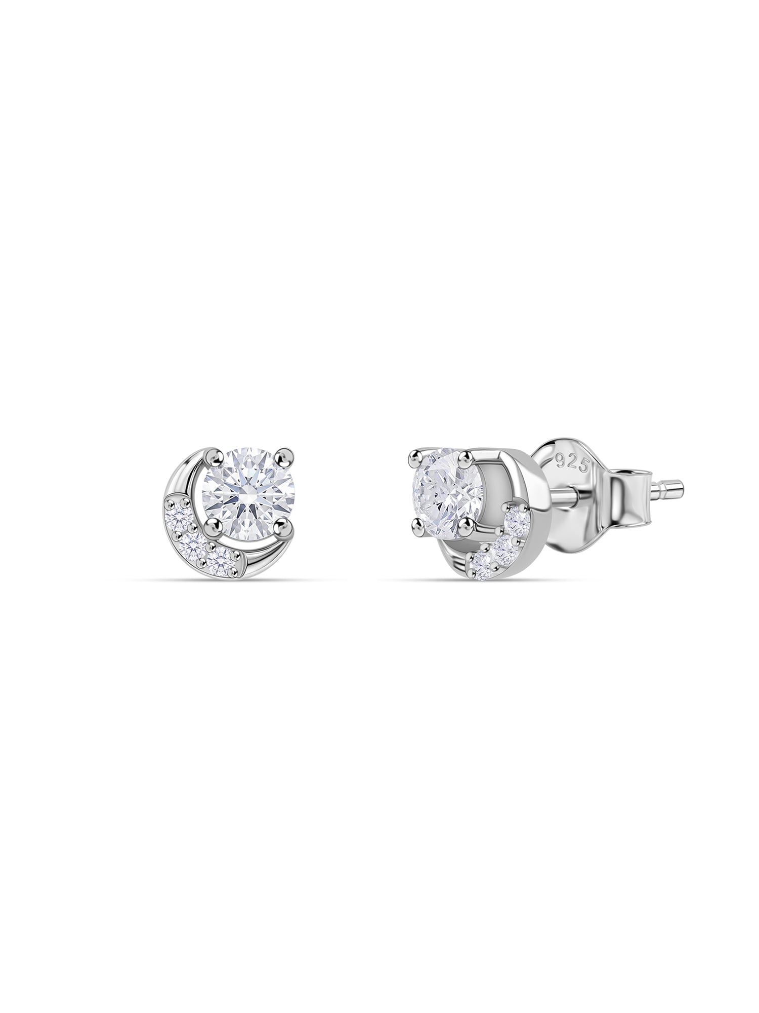 Crescent Moon American Diamond Silver Earrings for Women