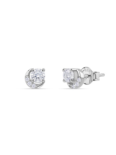 Crescent Moon American Diamond Silver Earrings for Women