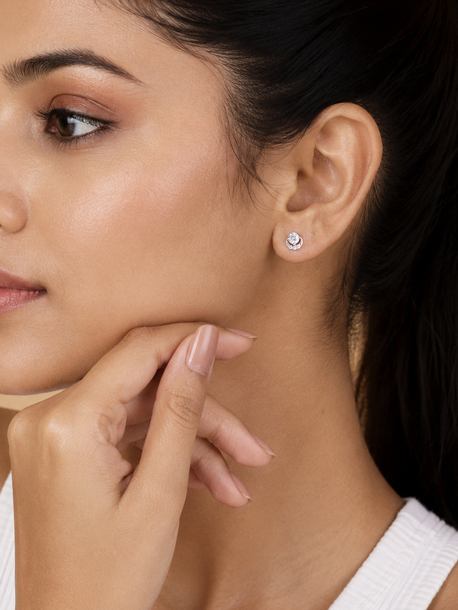 Crescent Moon American Diamond Silver Earrings for Women