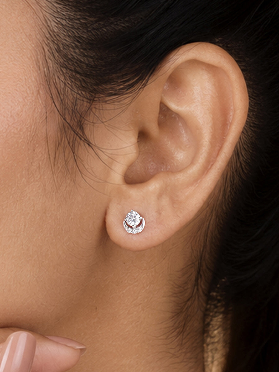 Crescent Moon American Diamond Silver Earrings for Women