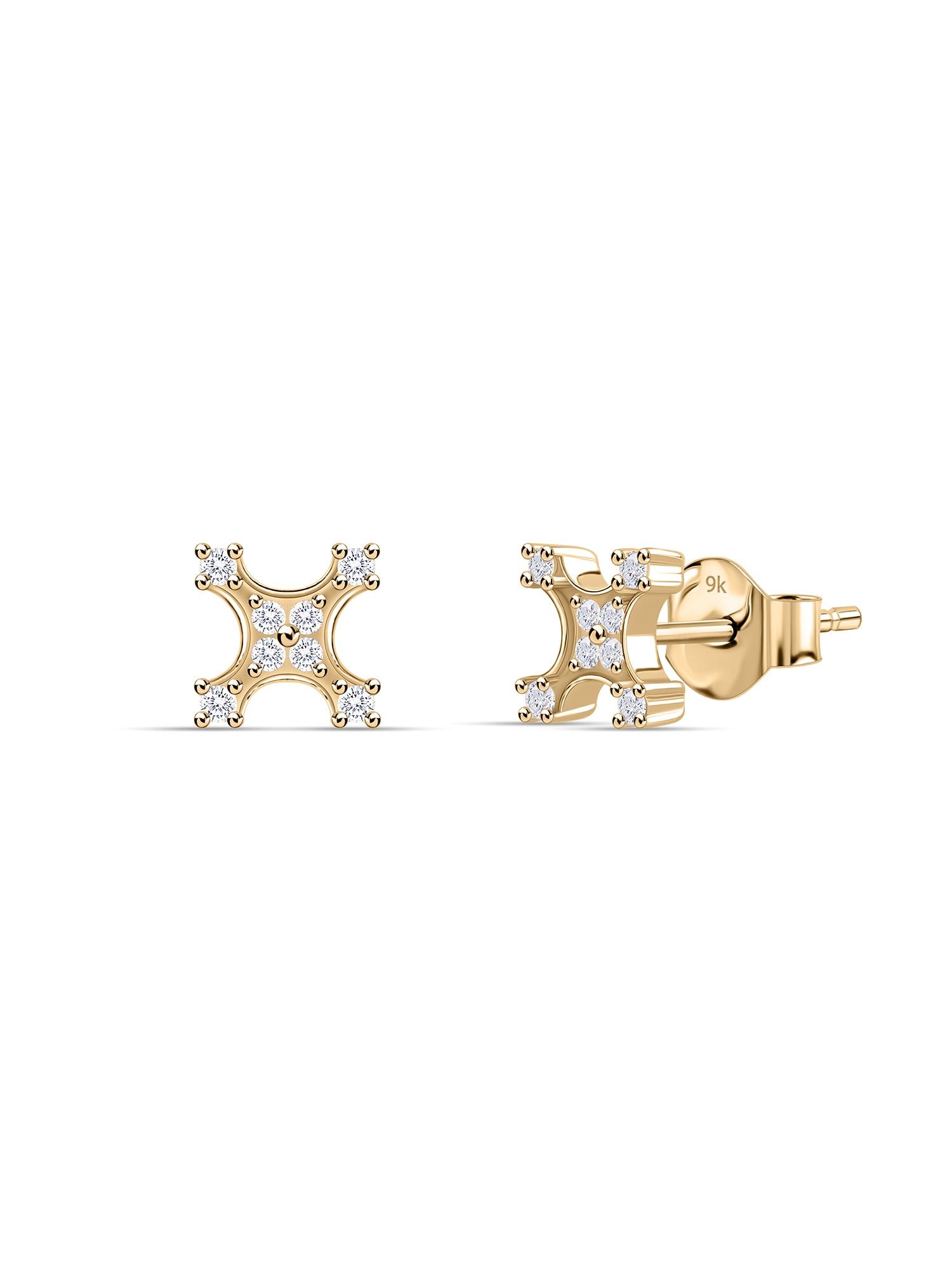 9K Yellow Gold Lab Grown Diamond Celestial Stud Earrings