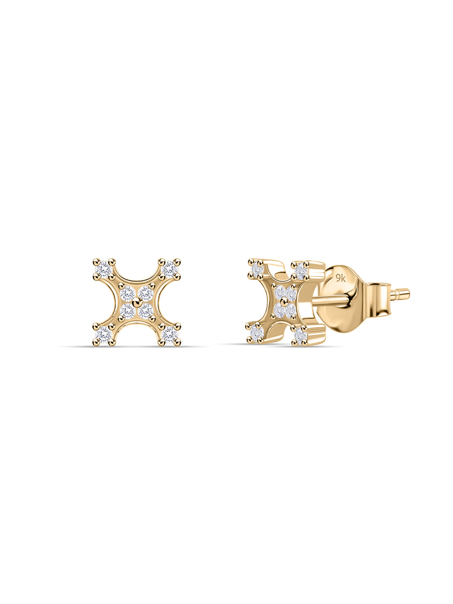 9K Yellow Gold Lab Grown Diamond Celestial Stud Earrings