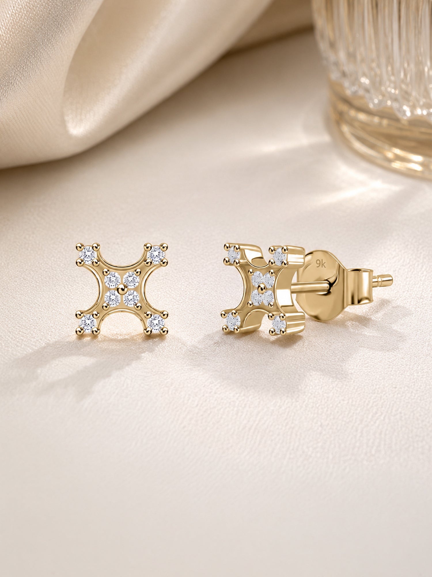 9K Yellow Gold Lab Grown Diamond Celestial Stud Earrings