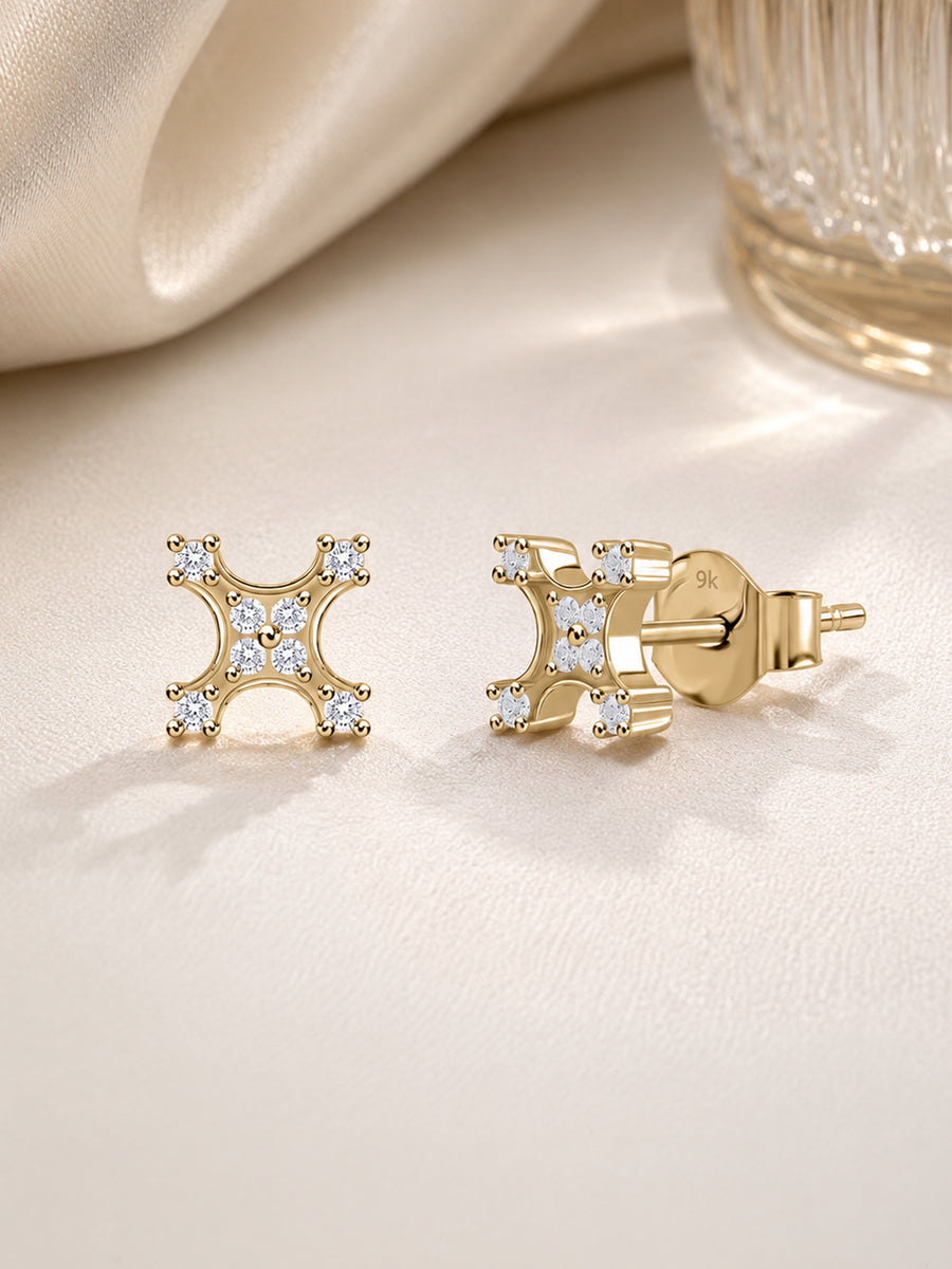 9K Yellow Gold Lab Grown Diamond Celestial Stud Earrings
