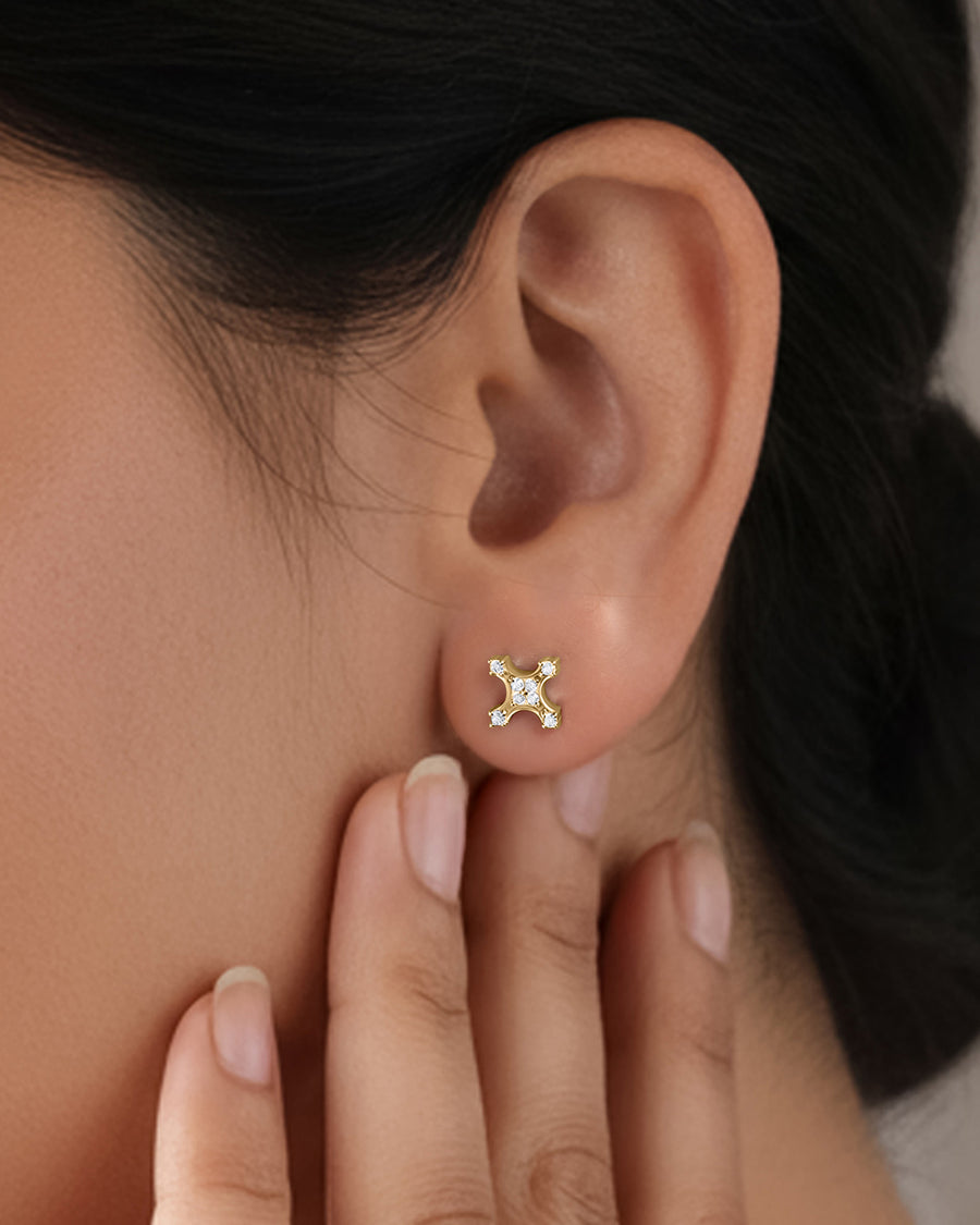 9K Yellow Gold Lab Grown Diamond Celestial Stud Earrings