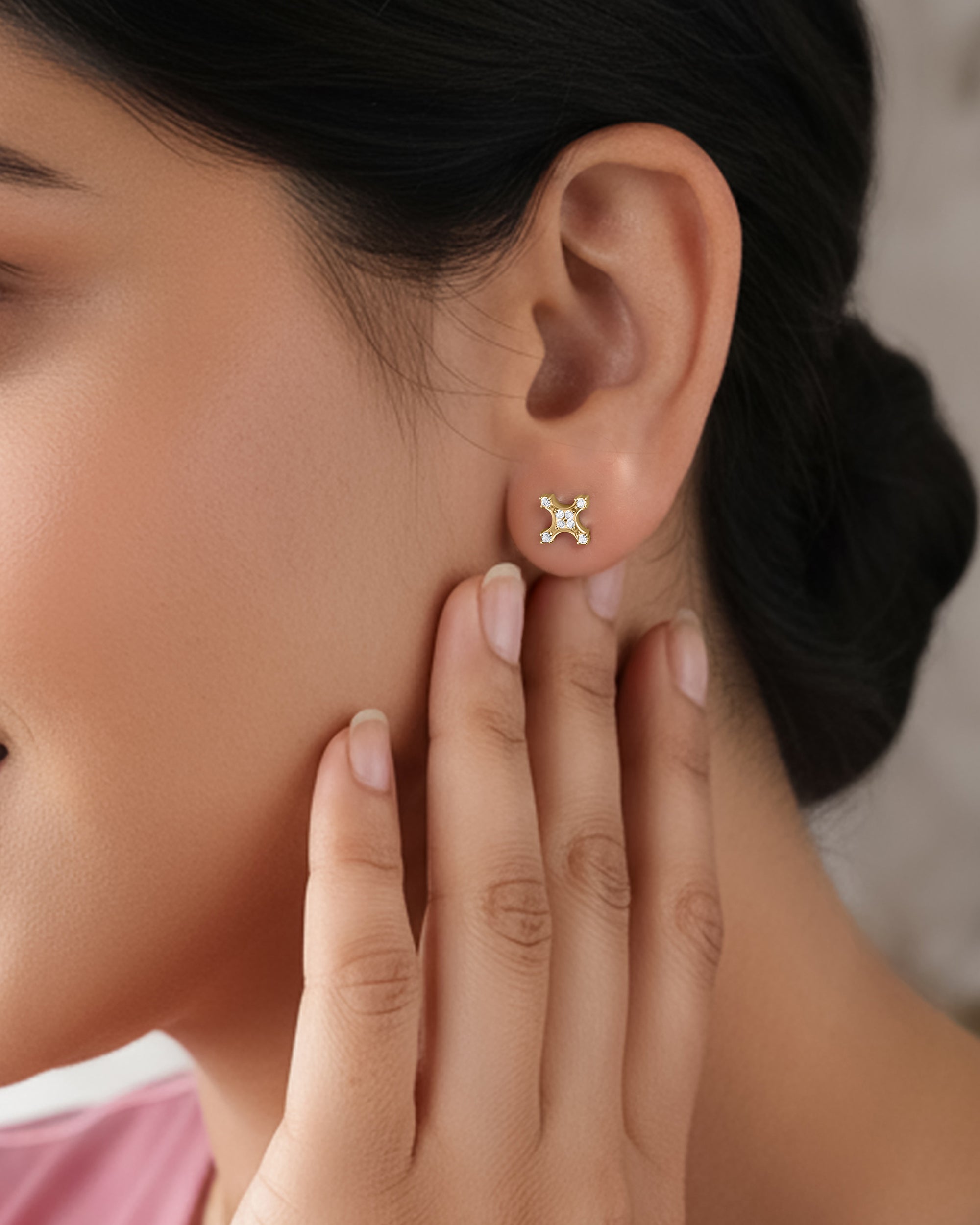 9K Yellow Gold Lab Grown Diamond Celestial Stud Earrings