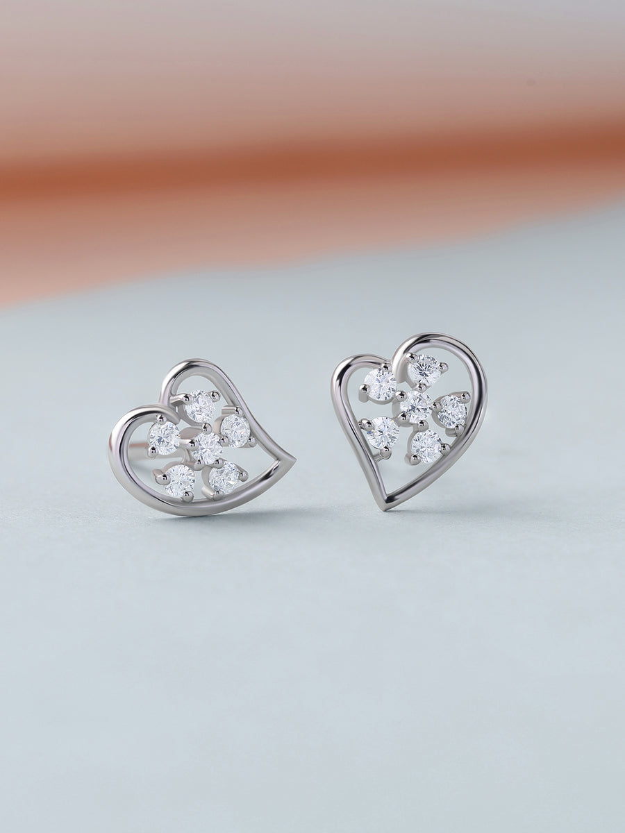 925 Silver American Diamond Heart Stud Earrings for Women