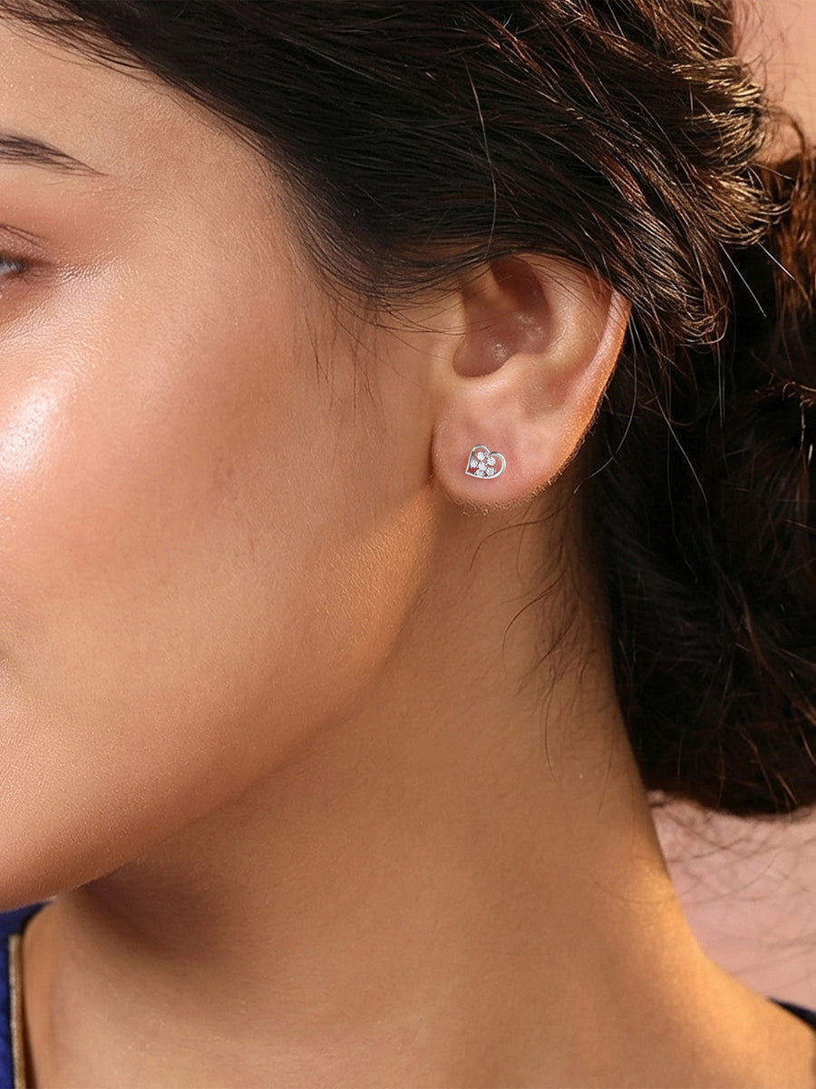 925 Silver American Diamond Heart Stud Earrings for Women
