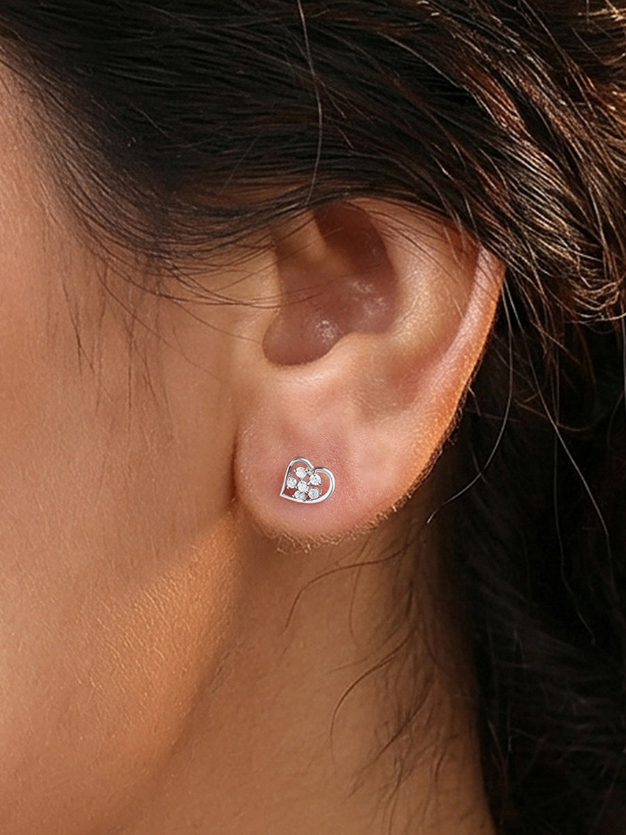 925 Silver American Diamond Heart Stud Earrings for Women
