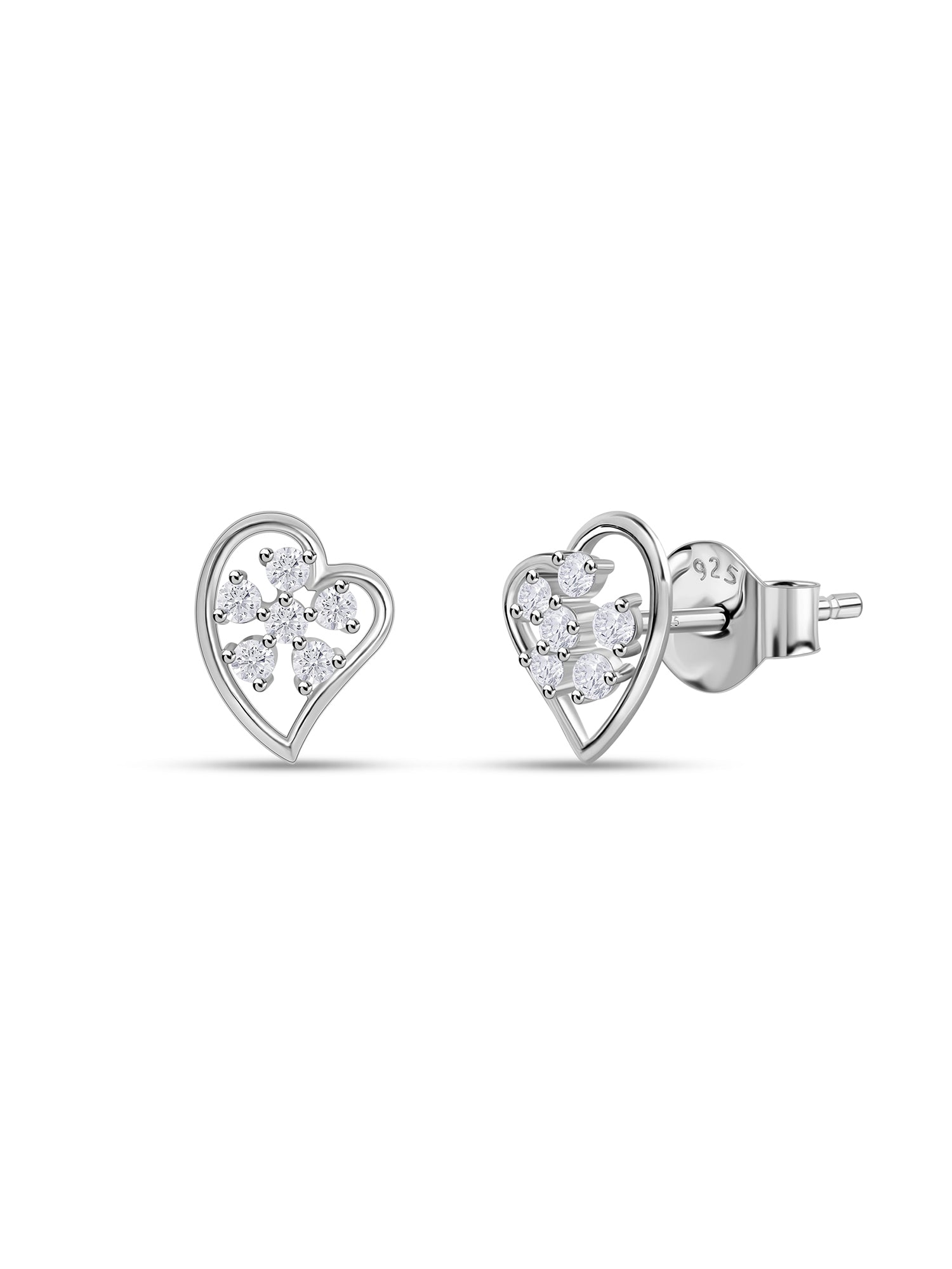 925 Silver American Diamond Heart Stud Earrings for Women