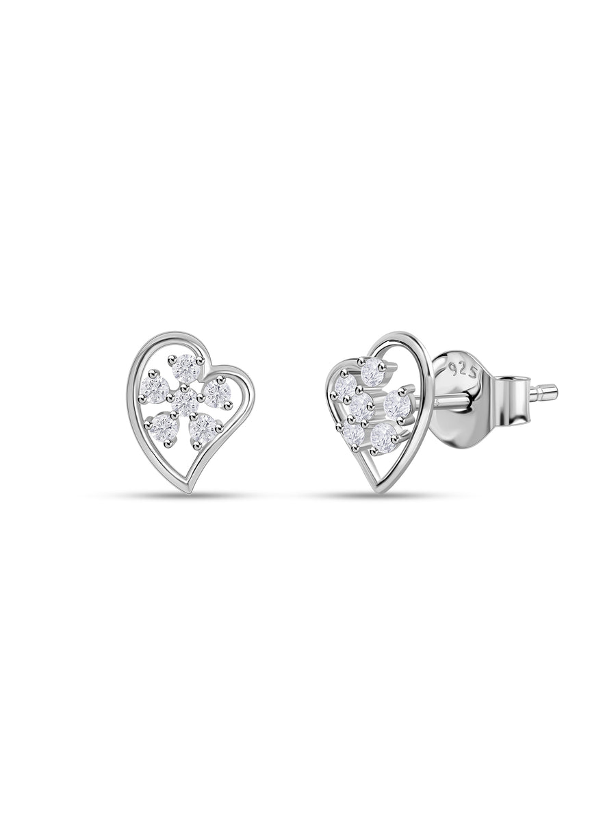 925 Silver American Diamond Heart Stud Earrings for Women