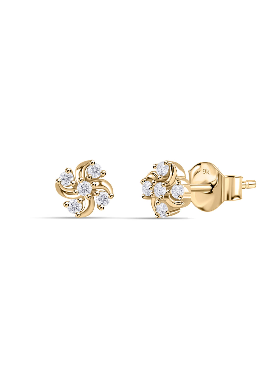9K Yellow Gold Lab Grown Diamond Pinwheel Stud Earrings