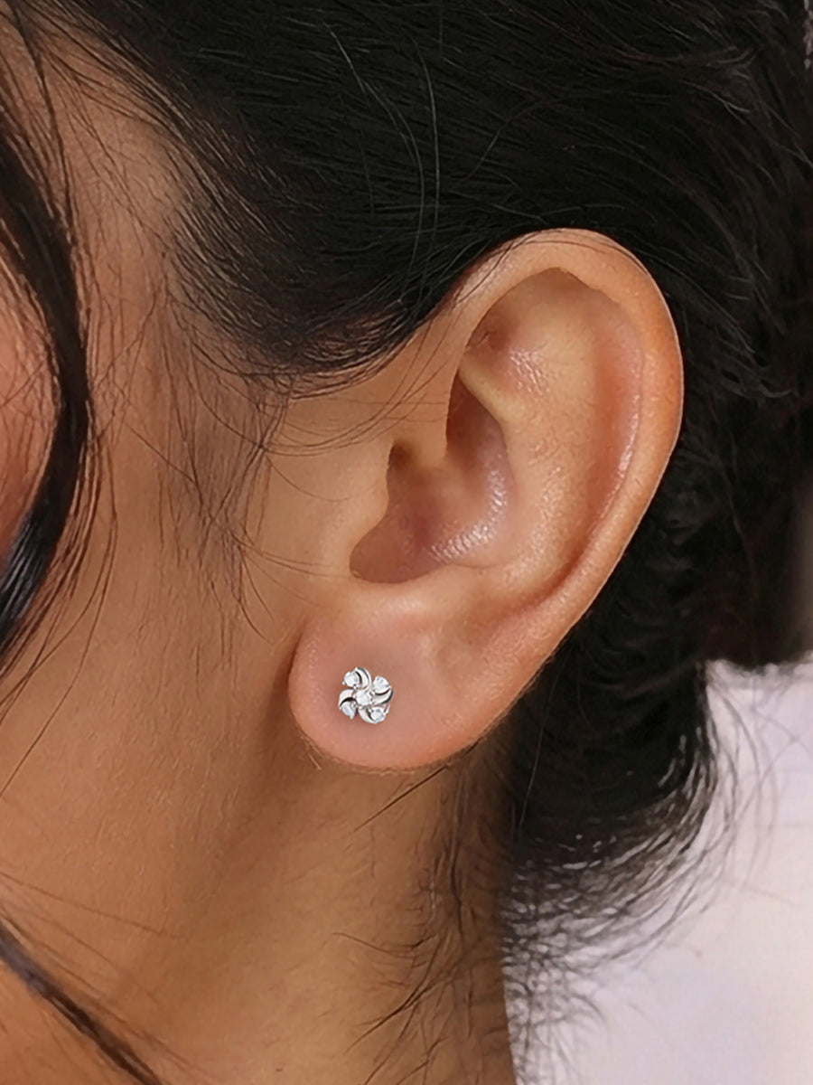 925 Silver American Diamond Pinwheel Stud Earrings for Women