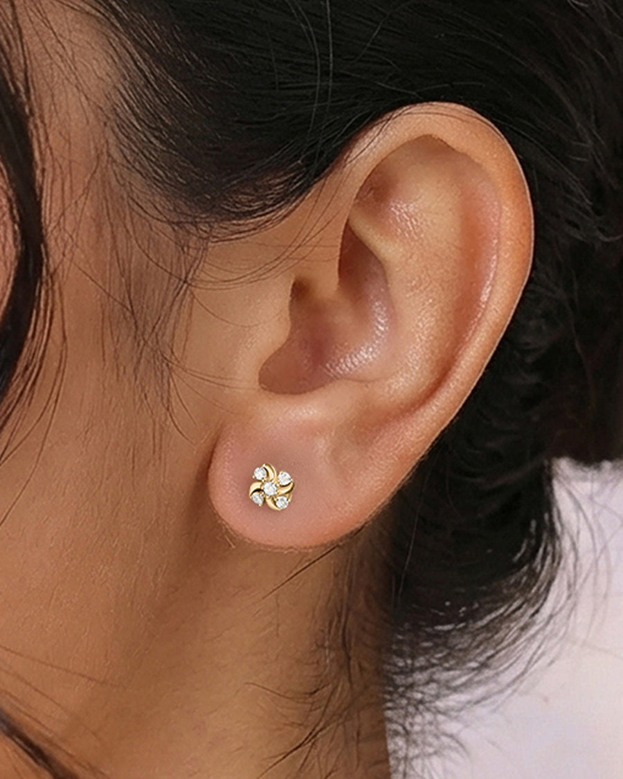 9K Yellow Gold Lab Grown Diamond Pinwheel Stud Earrings