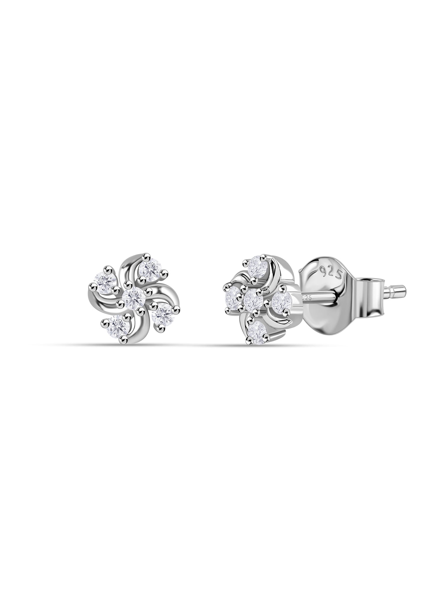 925 Silver American Diamond Pinwheel Stud Earrings for Women