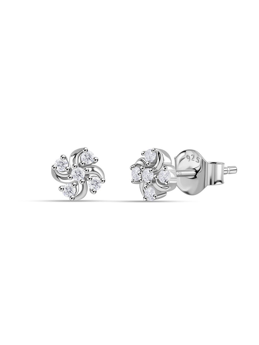 925 Silver American Diamond Pinwheel Stud Earrings for Women