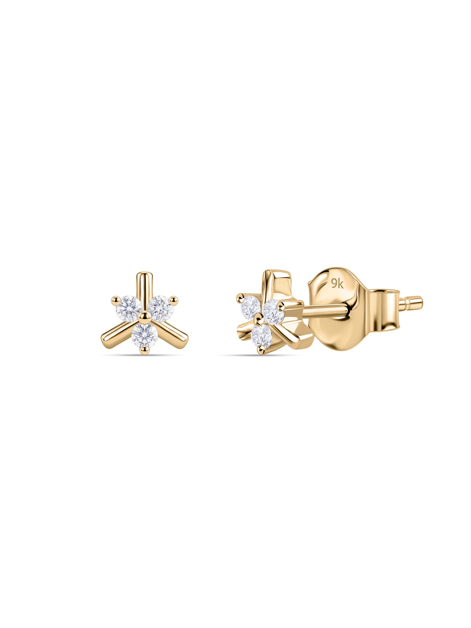 9K Yellow Gold Lab Grown Diamond Petal Stud Earrings