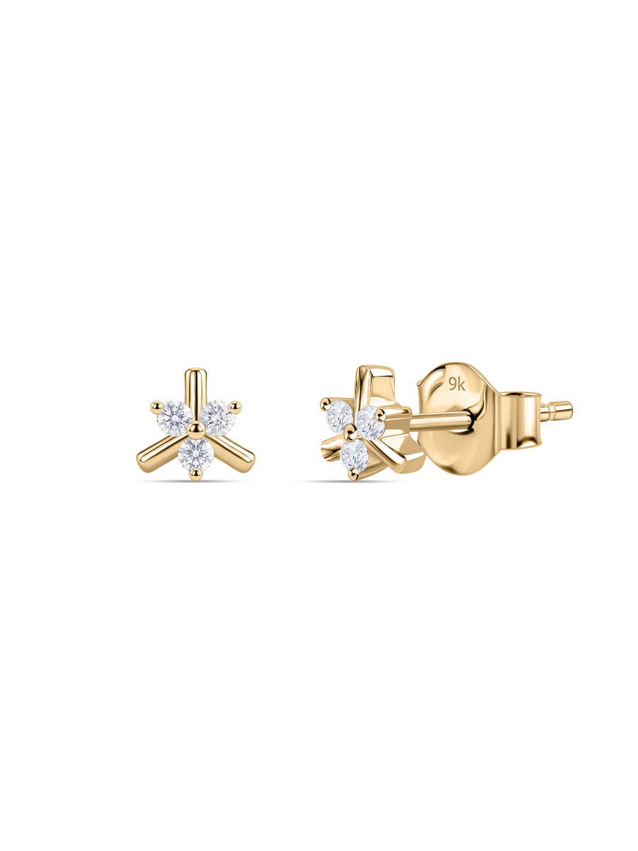 9K Yellow Gold Lab Grown Diamond Petal Stud Earrings