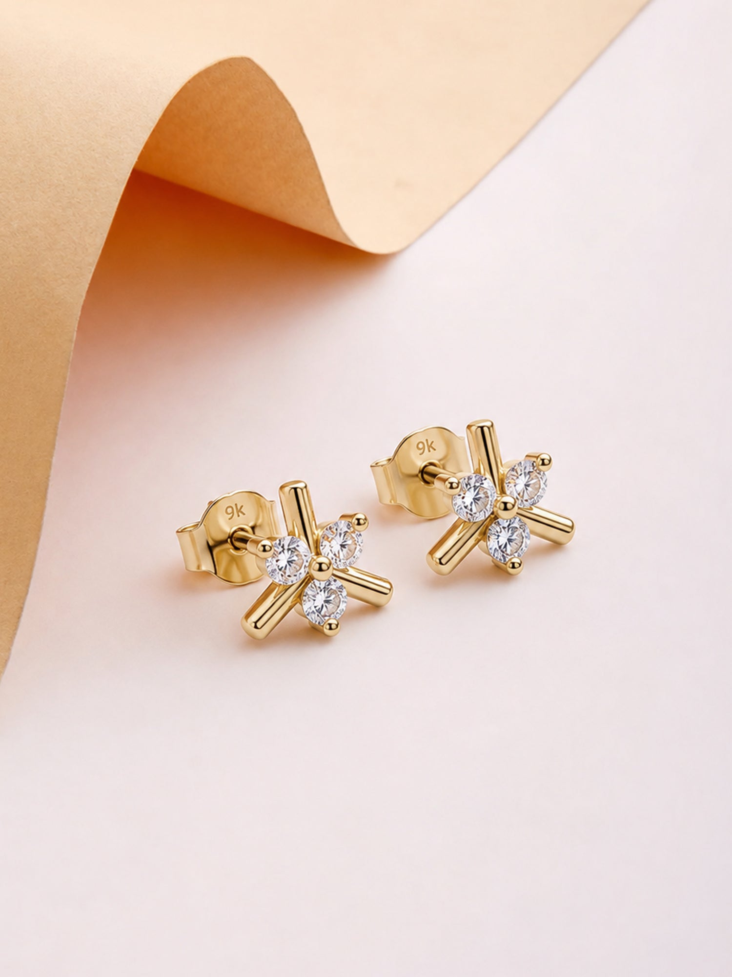 9K Yellow Gold Lab Grown Diamond Petal Stud Earrings