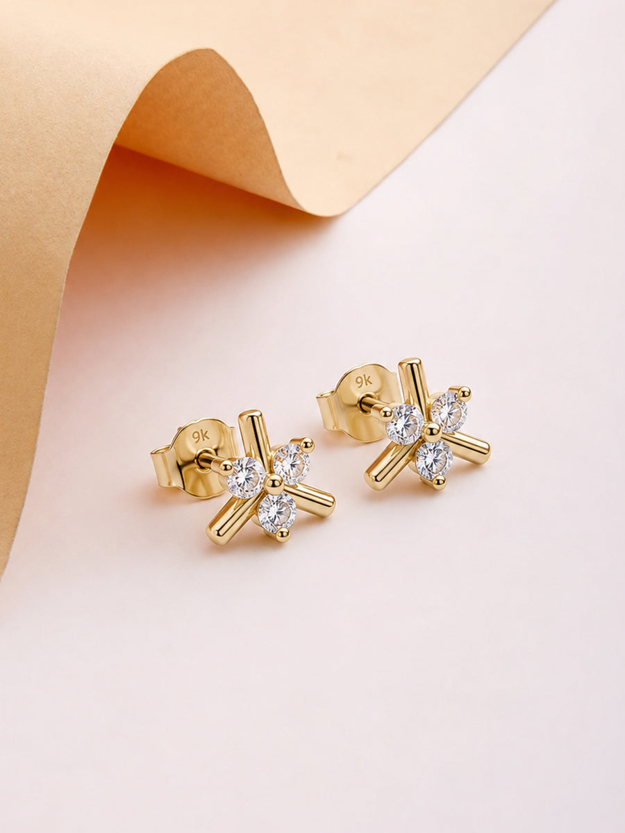 9K Yellow Gold Lab Grown Diamond Petal Stud Earrings