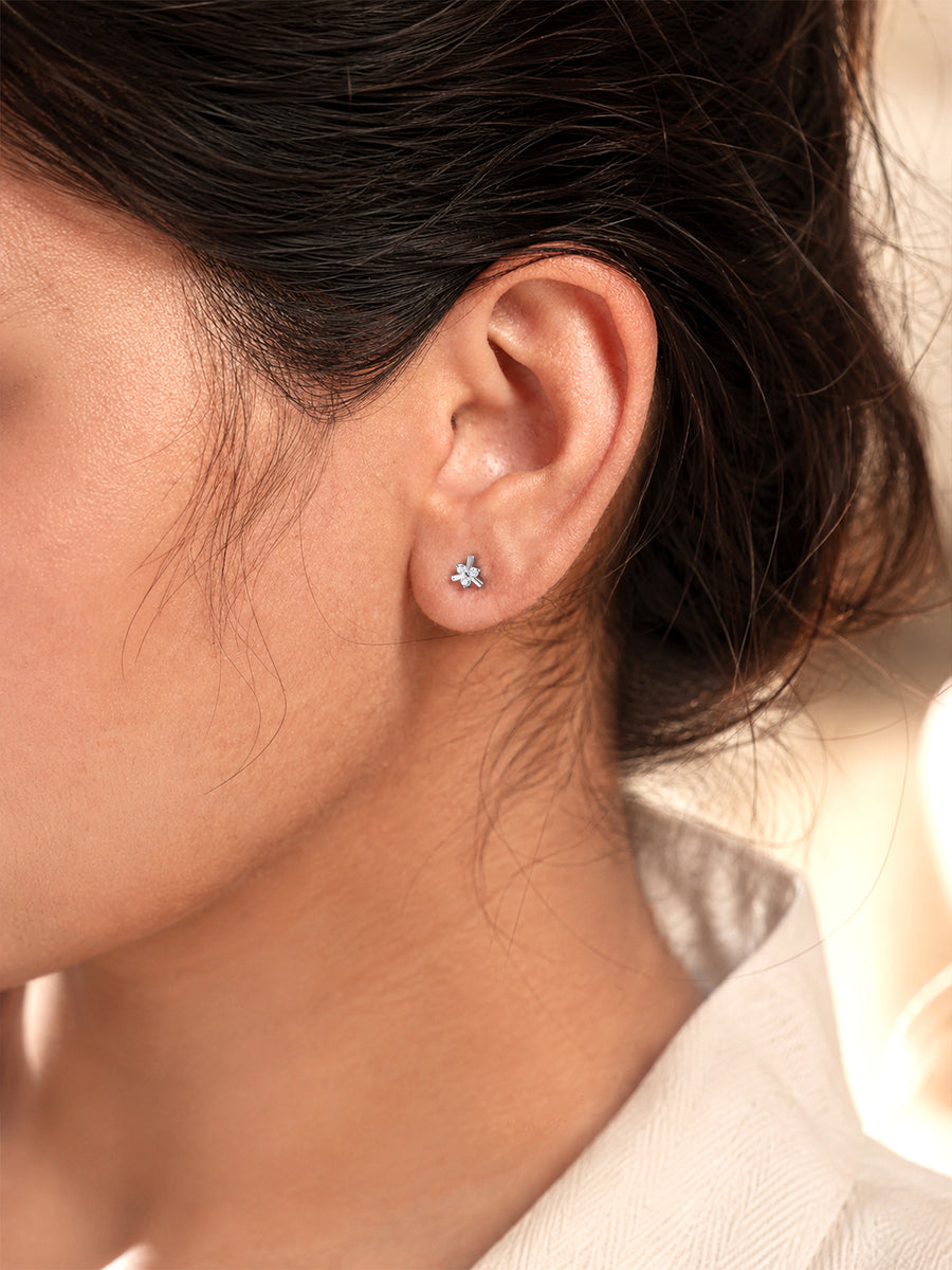 925 Silver American Diamond Fan Stud Earrings for Women