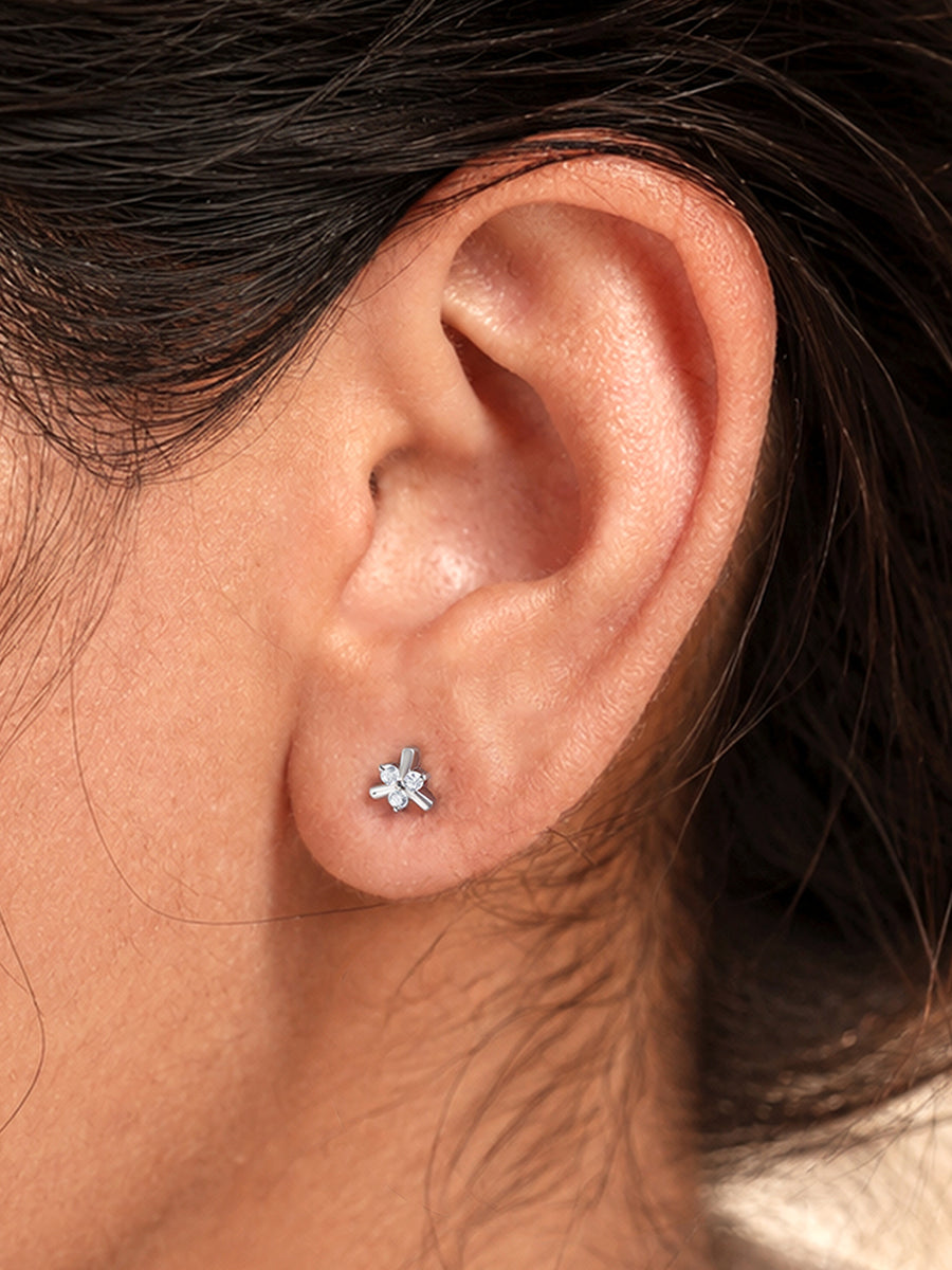 925 Silver American Diamond Fan Stud Earrings for Women