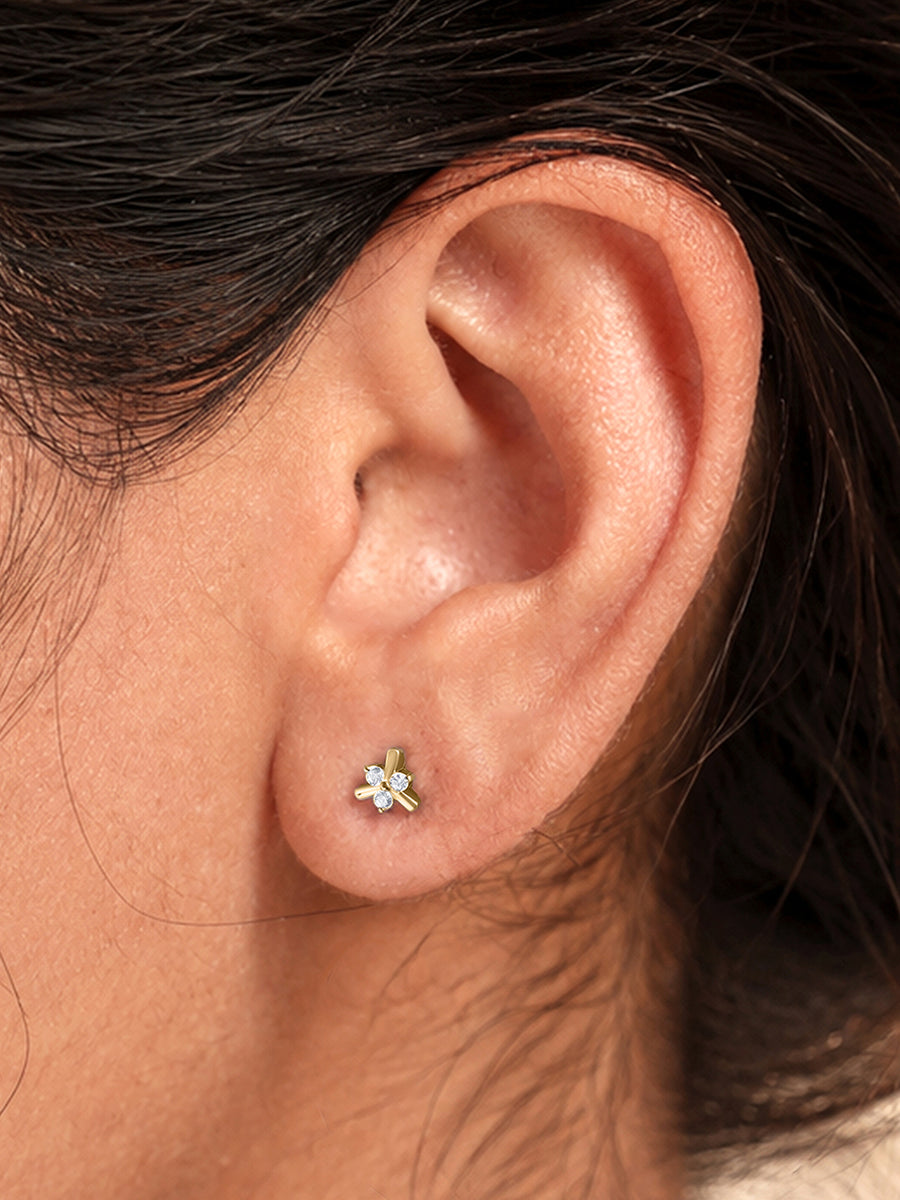 9K Yellow Gold Lab Grown Diamond Petal Stud Earrings