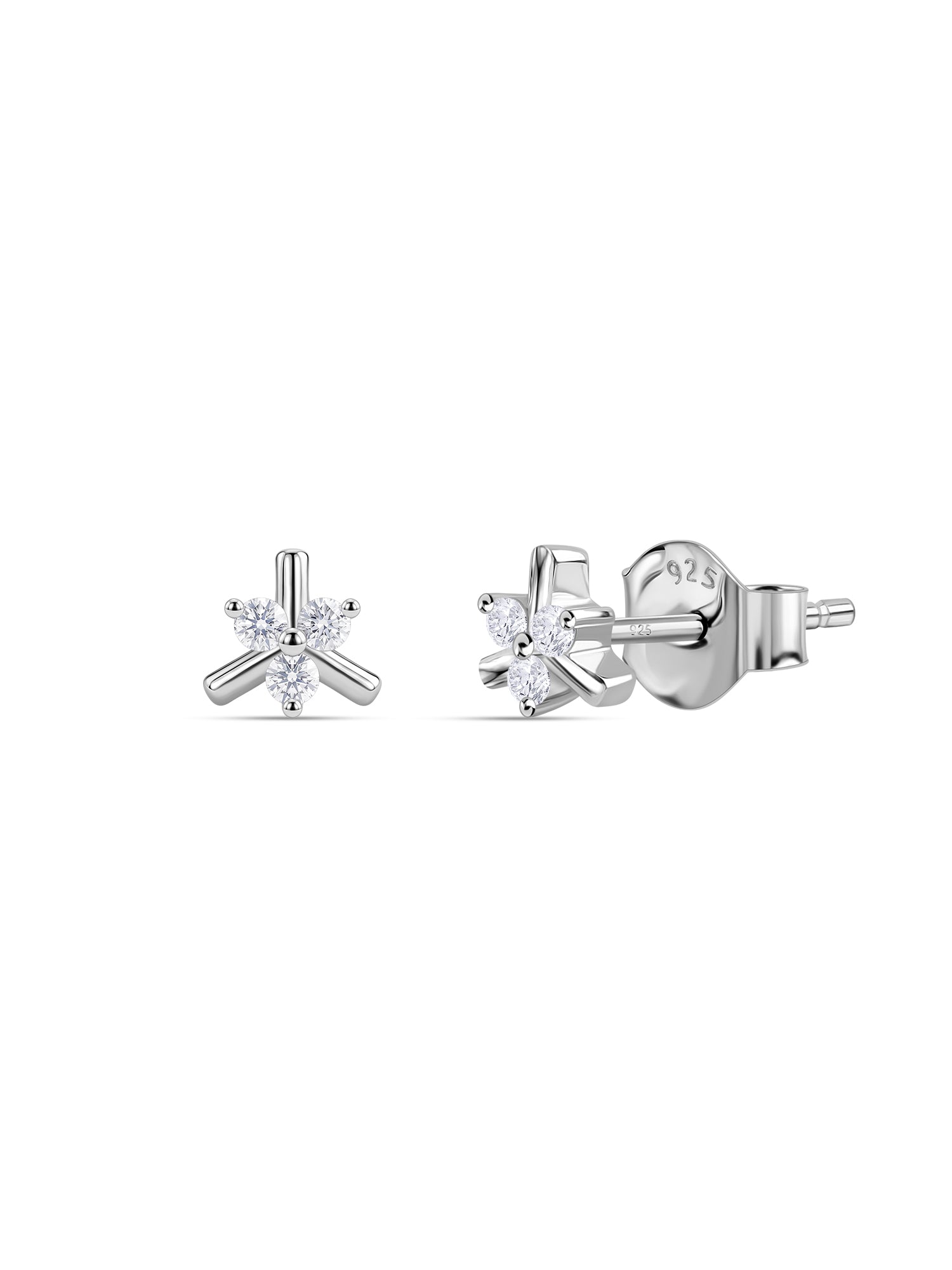 925 Silver American Diamond Fan Stud Earrings for Women