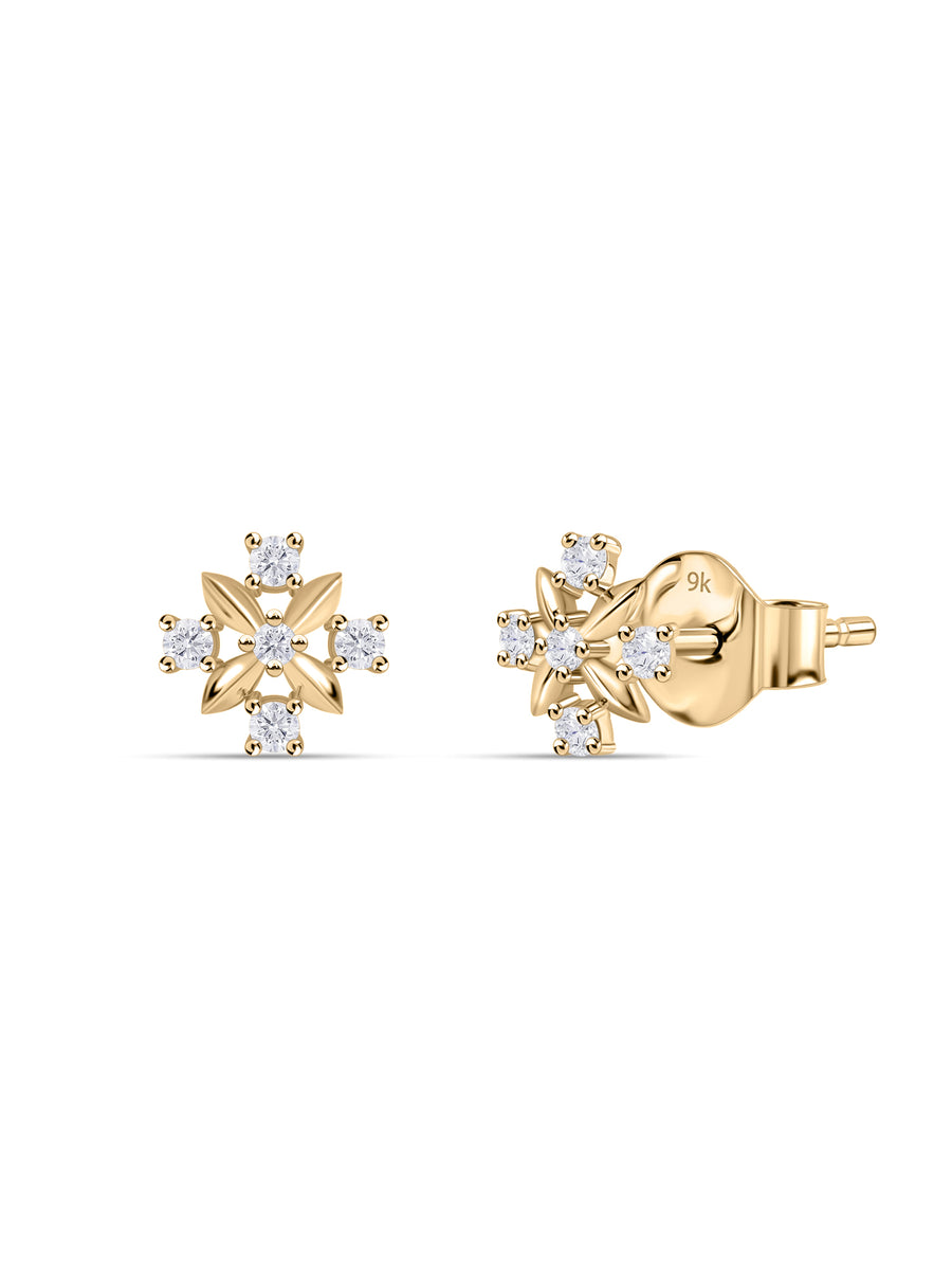 9K Yellow Gold Lab Grown Diamond Blossom Stud Earrings