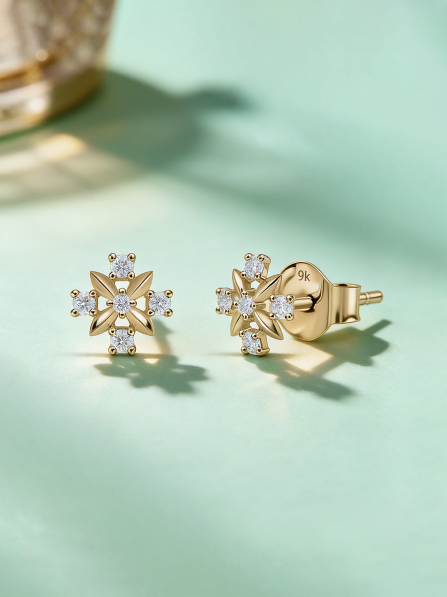 9K Yellow Gold Lab Grown Diamond Blossom Stud Earrings