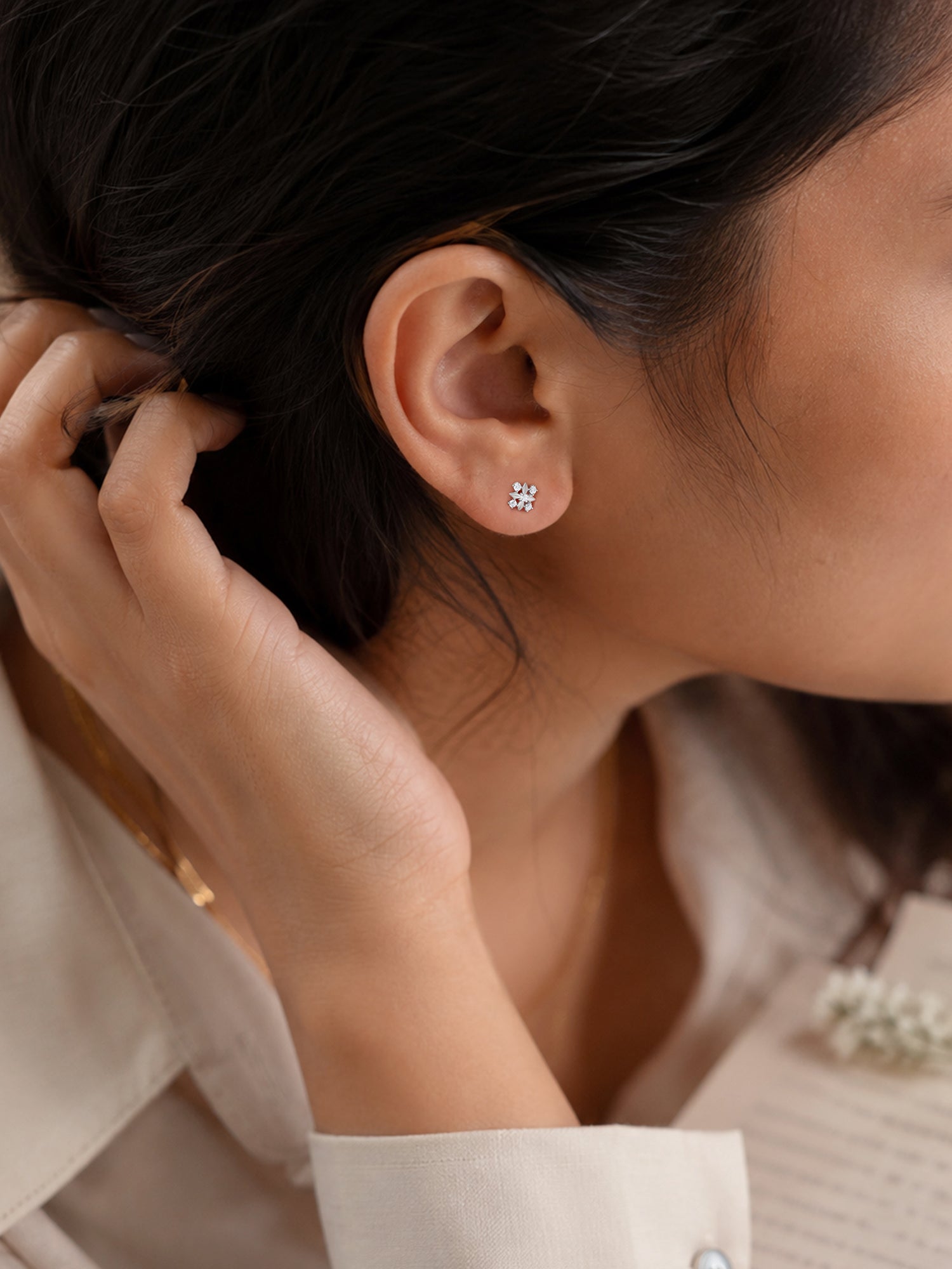 925 Silver American Diamond Blossom Stud Earrings for Women