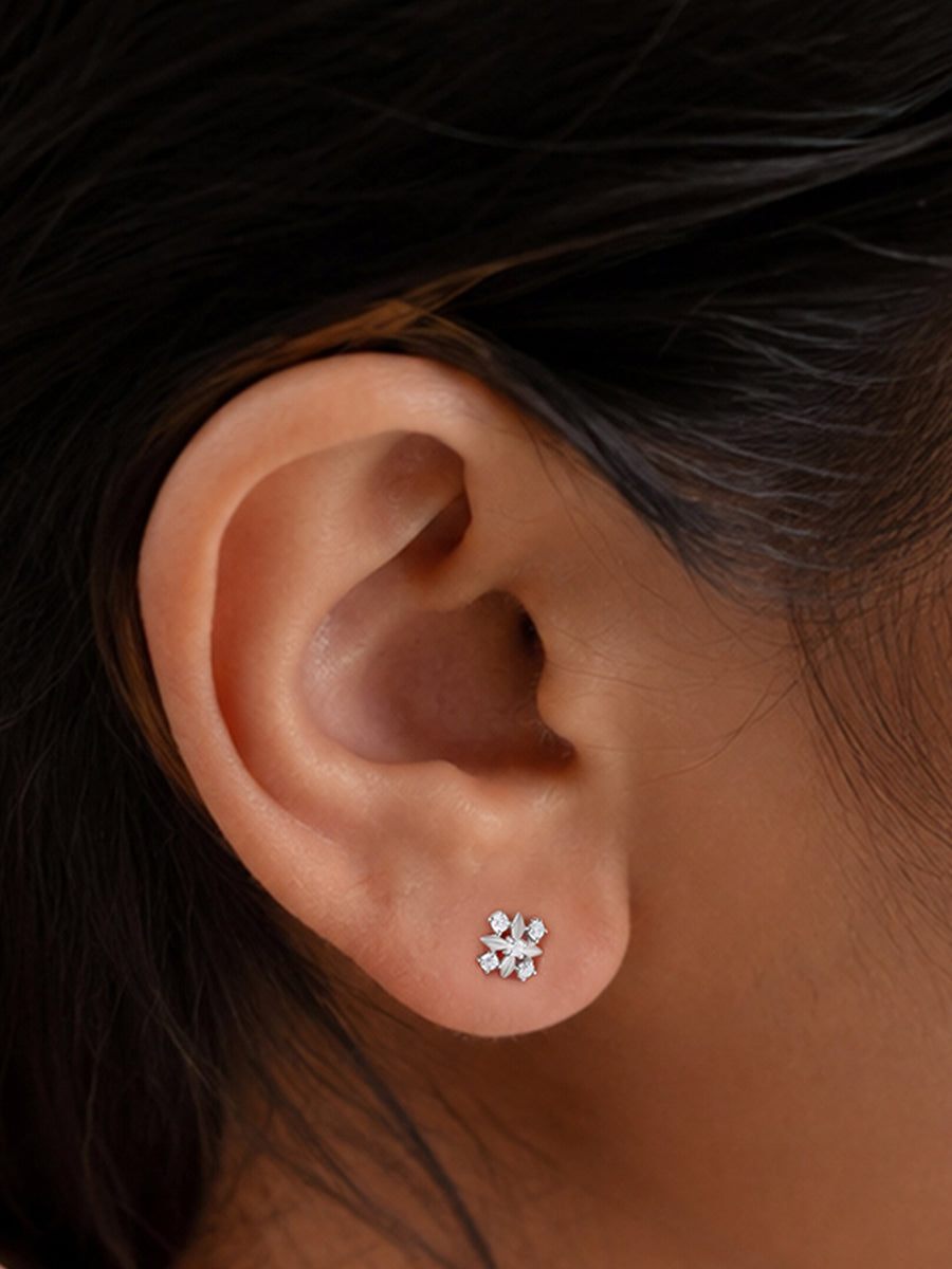925 Silver American Diamond Blossom Stud Earrings for Women