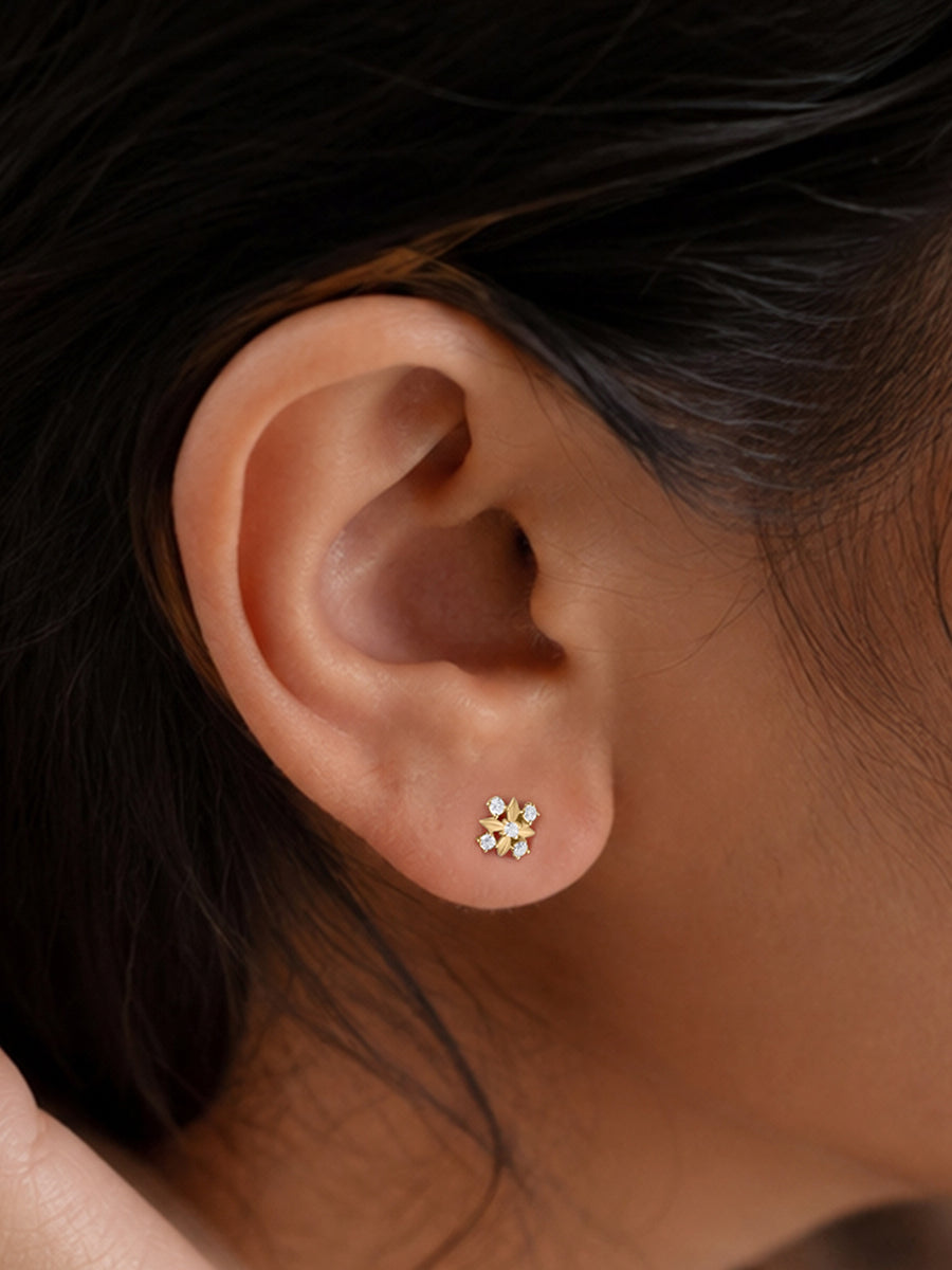 9K Yellow Gold Lab Grown Diamond Blossom Stud Earrings