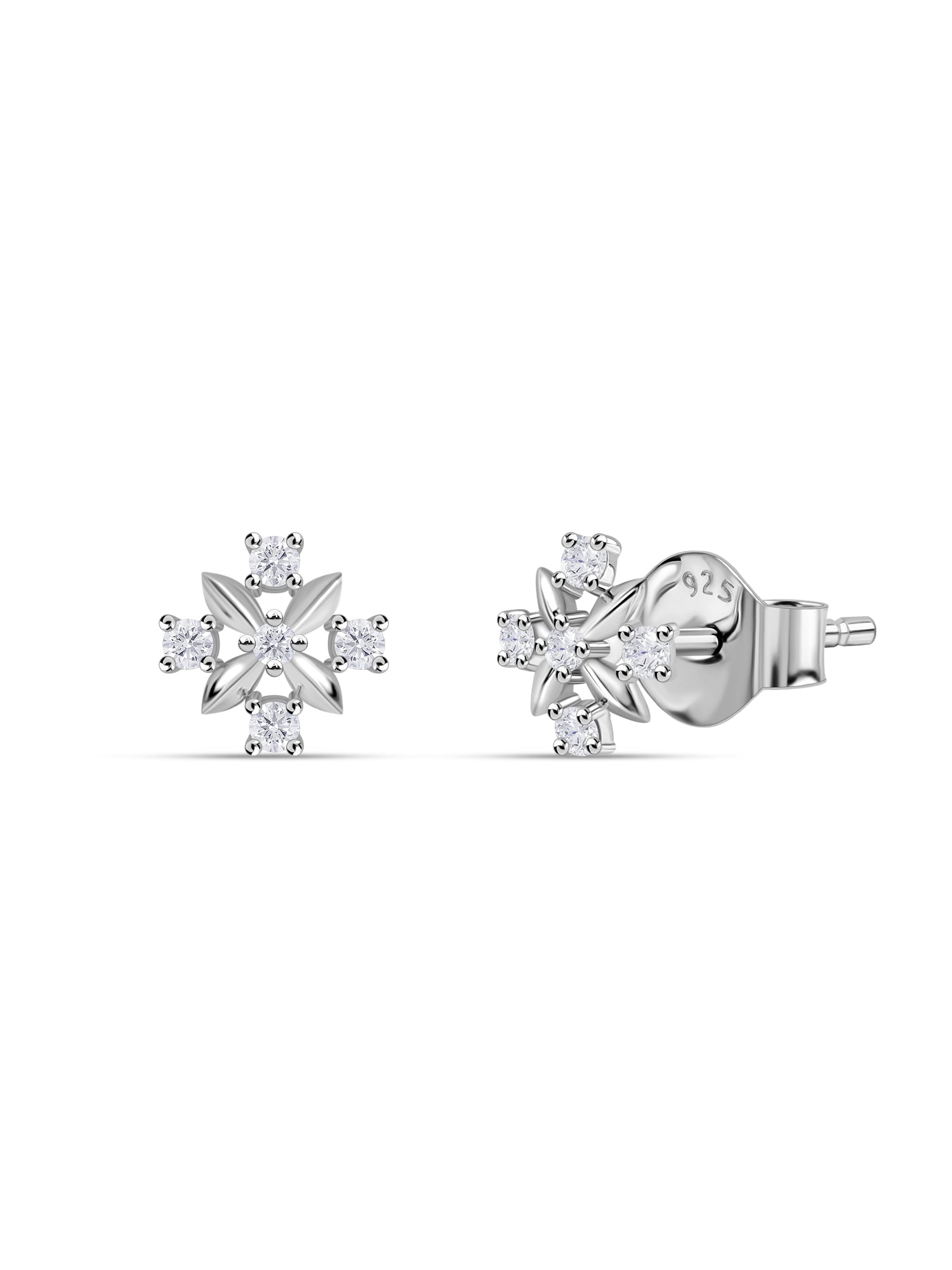925 Silver American Diamond Blossom Stud Earrings for Women
