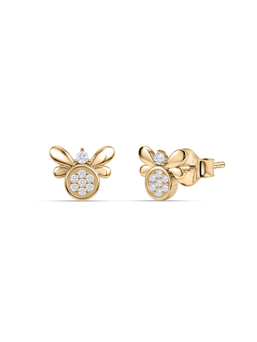 9K Yellow Gold Lab Grown Diamond Honeybee Stud Earrings