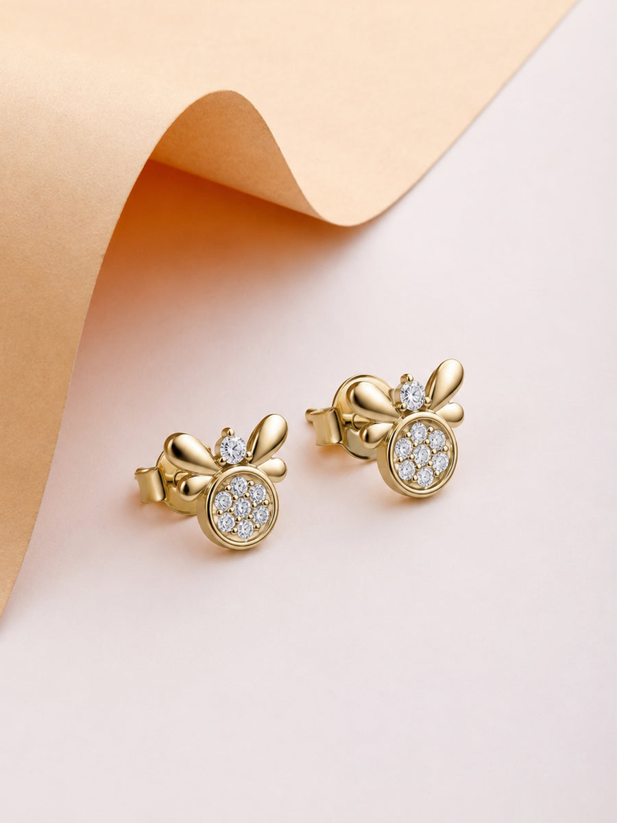 9K Yellow Gold Lab Grown Diamond Honeybee Stud Earrings