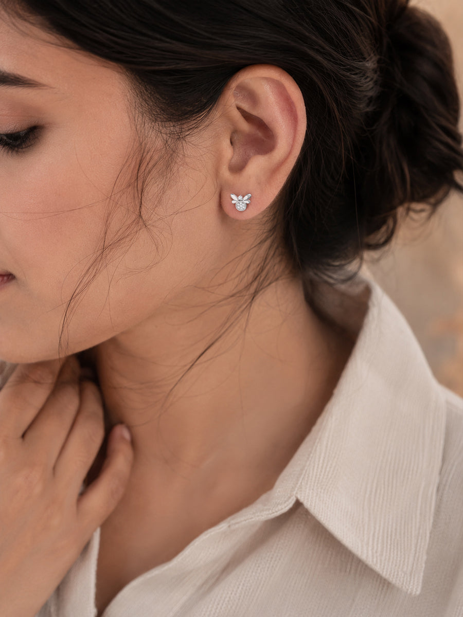 925 Silver American Diamond Berry Stud Earrings for Women
