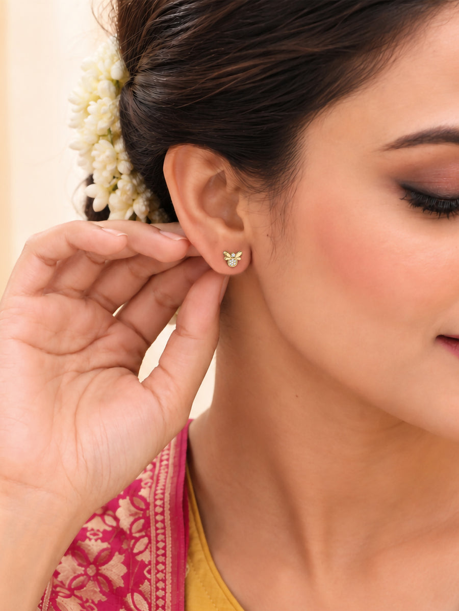 9K Yellow Gold Lab Grown Diamond Honeybee Stud Earrings