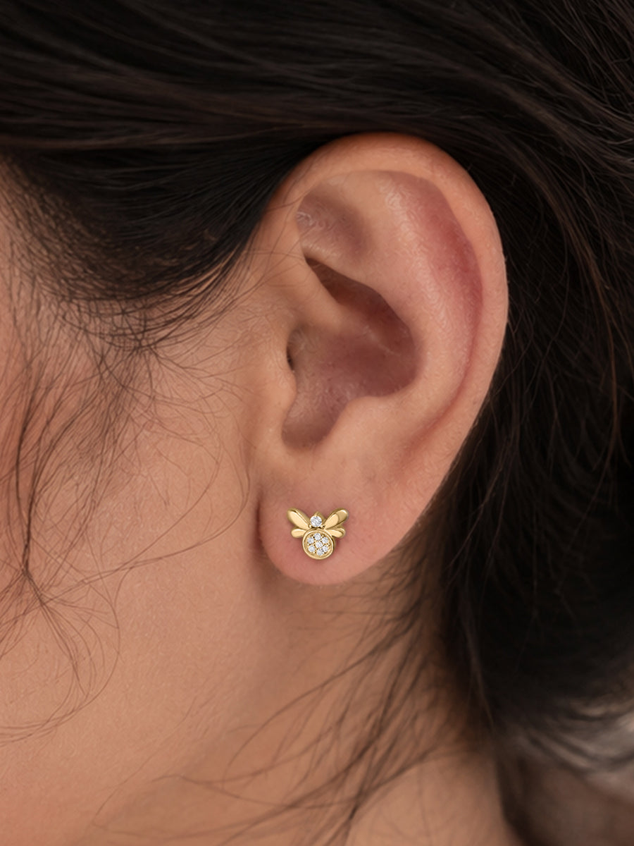 9K Yellow Gold Lab Grown Diamond Honeybee Stud Earrings